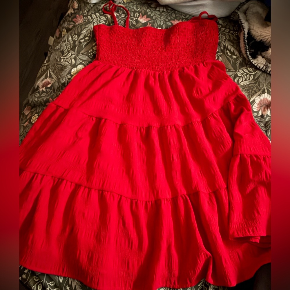 Tiered Smocked Bodice Red Sundress